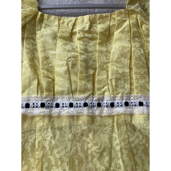VTG 1960's-70's Sz.Small/XS handmade Empire waist lace maxi dress Yellow Puff sl - Picture 11 of 11
